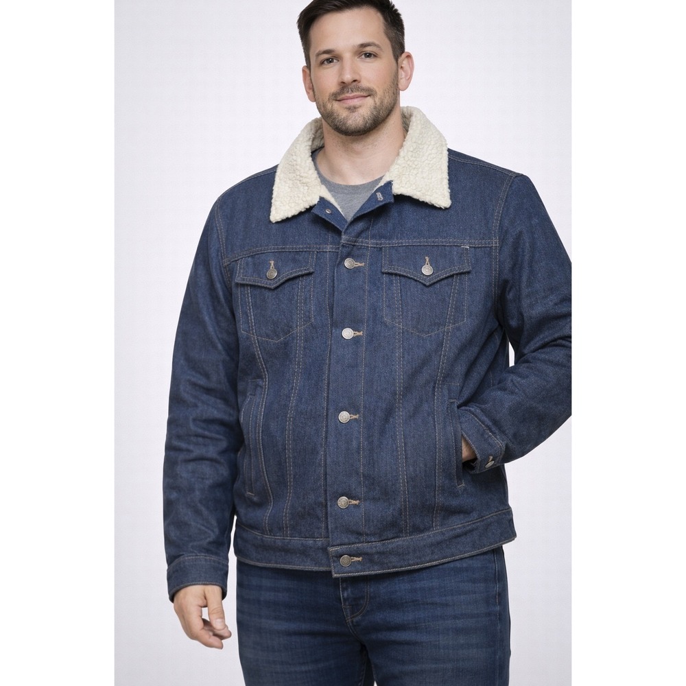 Pure Stuff‎ Mens Sherpa Lined Denim Jacket Blue Button Up Size Large